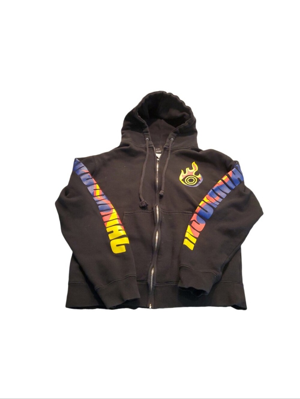 Insomniac Music Festival Men's Black Full Zip Flaming Eye Hoodie Jacket Small